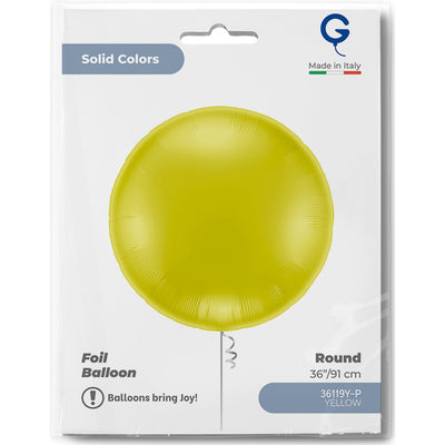 Yellow Round Foil Balloon 91cm