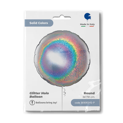 Jumbo Round Silver Holographic Glitter Foil Balloon 91cm Grabo