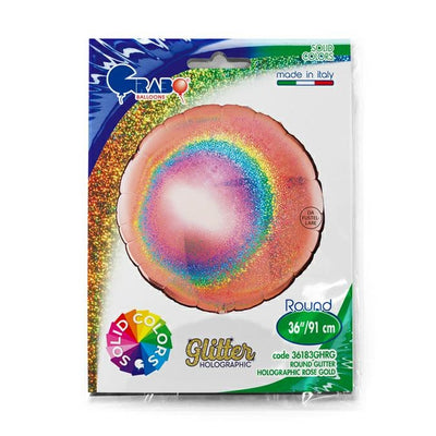 Jumbo Round Rose Gold Holographic Foil Balloon 91 cm Grabo
