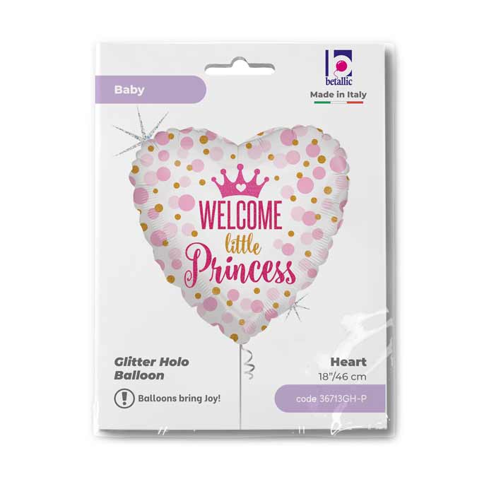 Foil Balloon Heart Baby Princess Glitter 46 cm Grabo