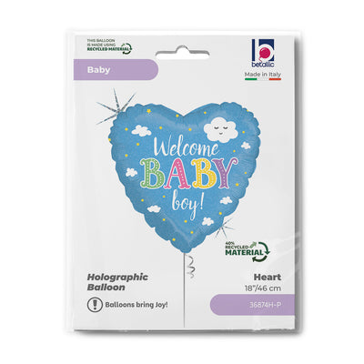 Welcome Baby Boy Heart Foil Balloon 46cm