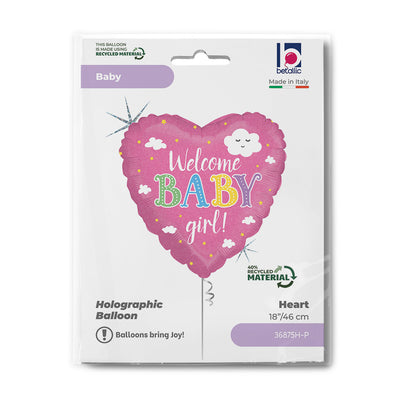 Welcome Baby Girl Foil Heart Balloon 46cm