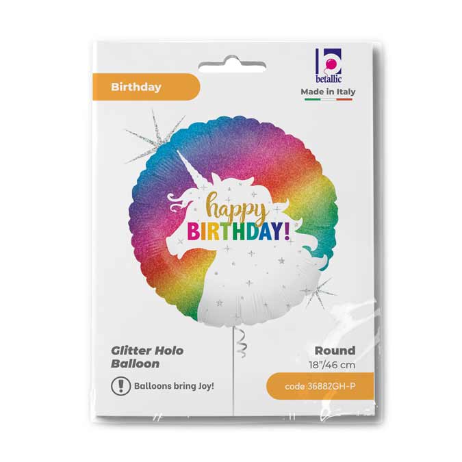 Balon Folie Rotund HB Glitter Rainbow Unicorn 46 cm Grabo