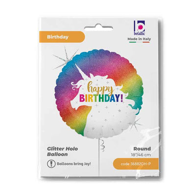 Balon Folie Rotund HB Glitter Rainbow Unicorn 46 cm Grabo