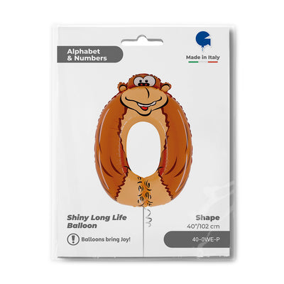 JUMBO Foil Balloon Animaloons NUMBER 0 Gorilla 102 cm Grabo
