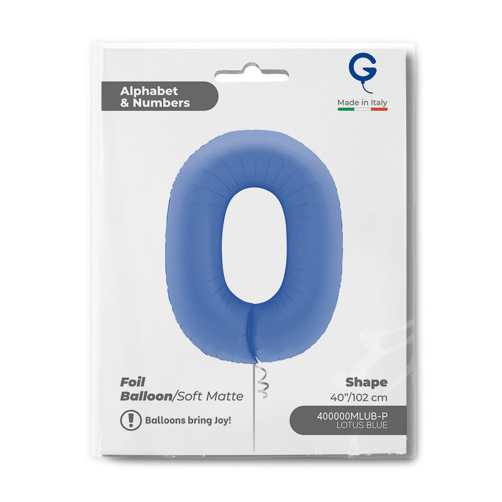 Number 0 Matte Lotus Blue Foil Balloon 102cm