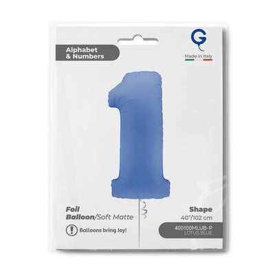 Number 1 Matte Lotus Blue Foil Balloon 102cm