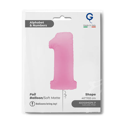Number 1 Foil Balloon Matte Sakura Pink 102cm
