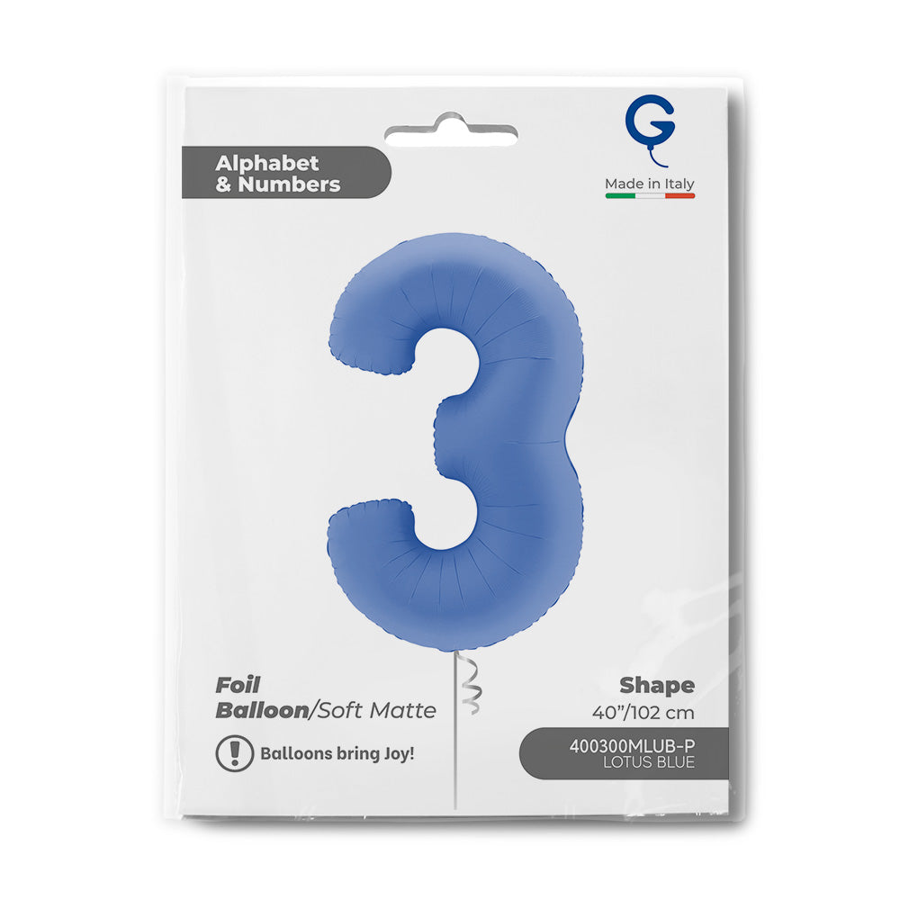 Number 3 Matte Lotus Blue Foil Balloon 102cm