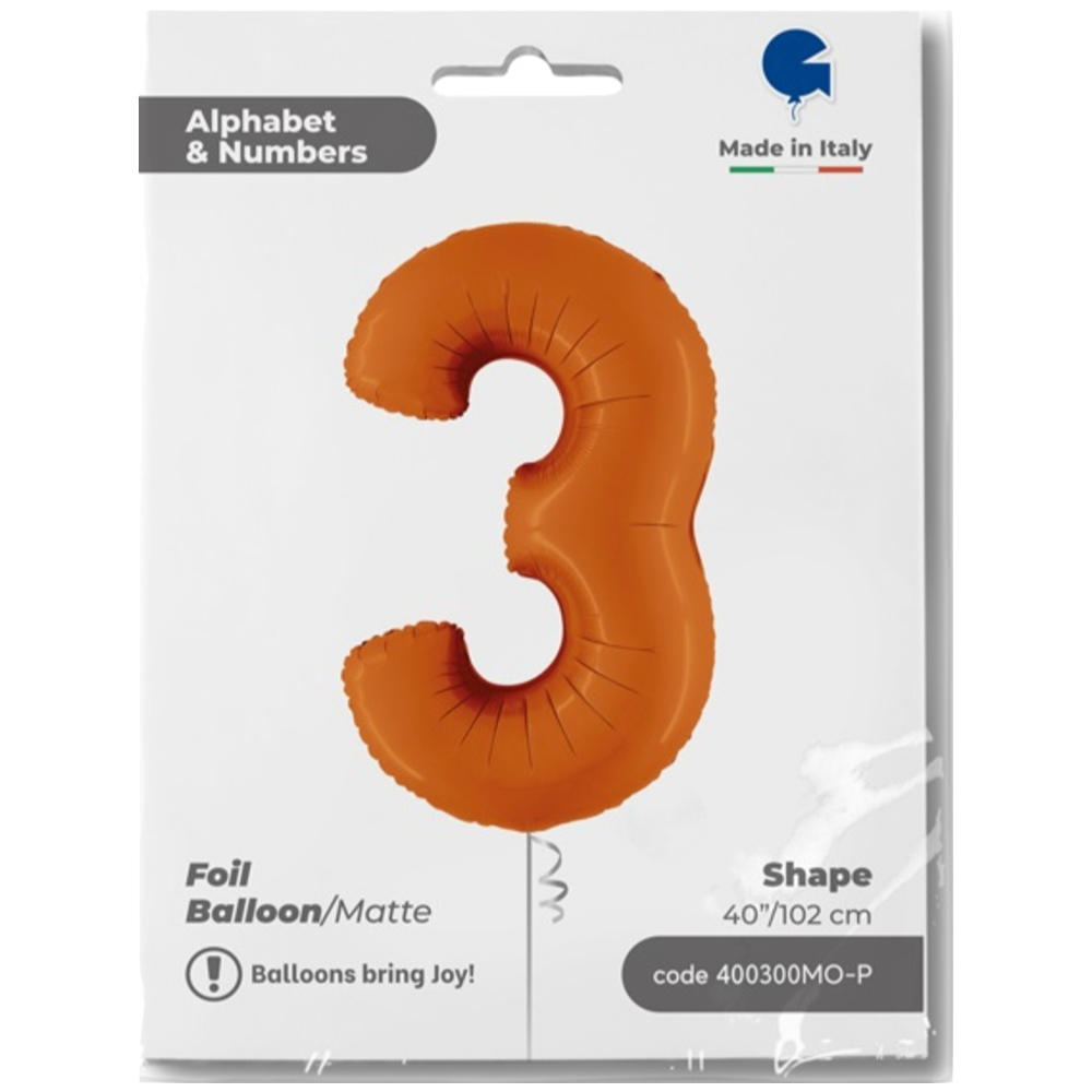 Balon Folie CIFRA 3 Portocaliu 102 cm Grabo
