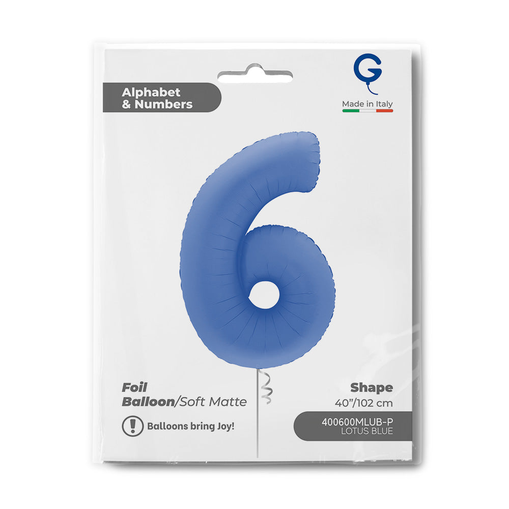 6 Number Foil Balloon Matte Lotus Blue 102cm