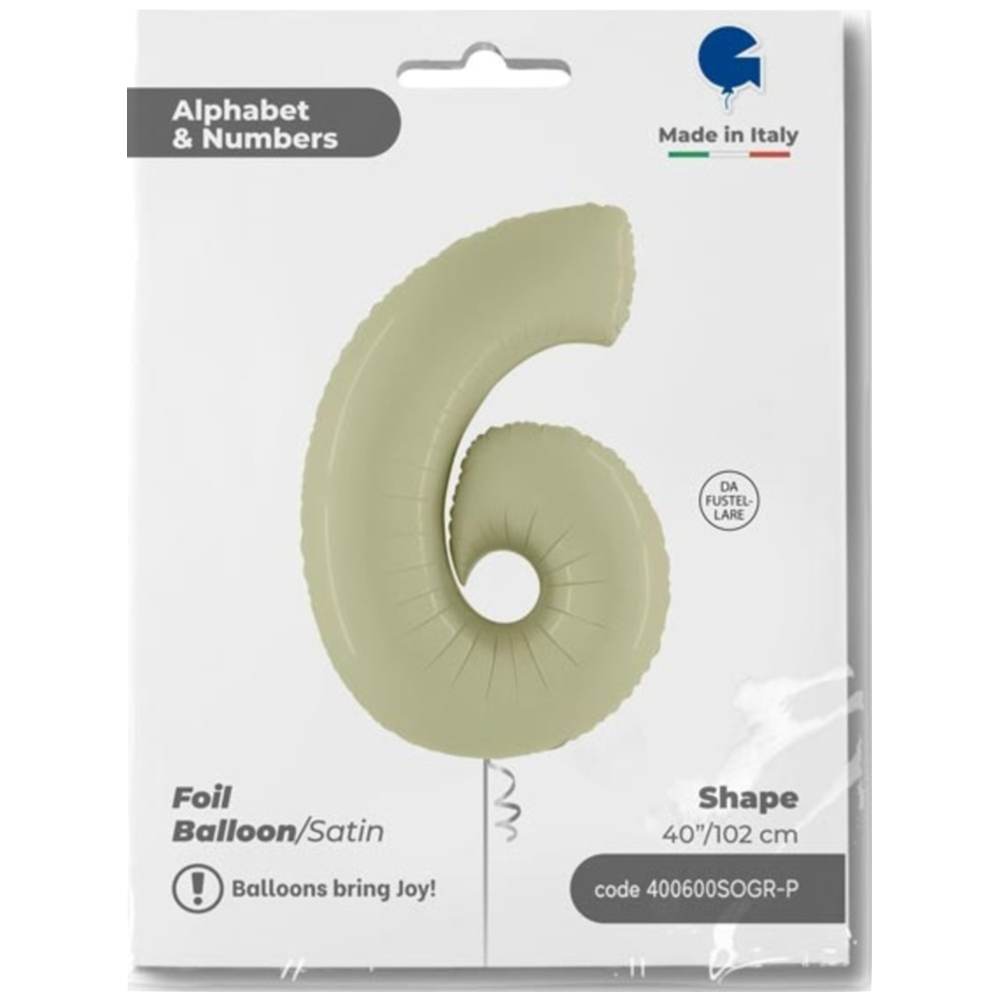 Foil Balloon NUMBER 6 Olive 102 cm Grabo