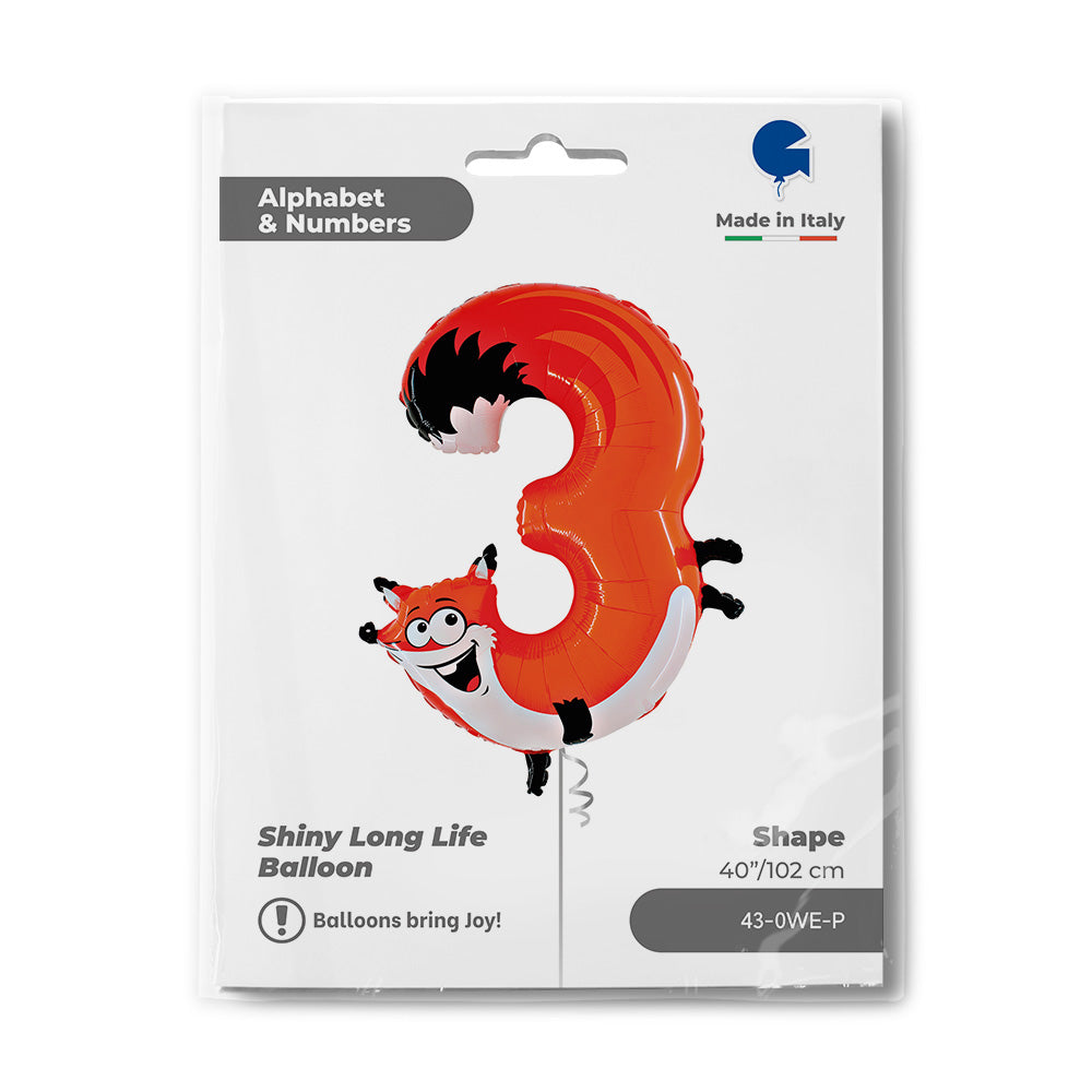 Balon Folie JUMBO Animaloons CIFRA 3 Vulpe 102 cm Grabo