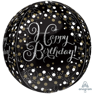 Orbz Black Sparkling Birthday Foil Balloon 38x40cm ANAGRAM 4534801