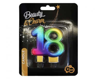 Cake Candle Number 18 Galaxy Rainbow 7.5cm