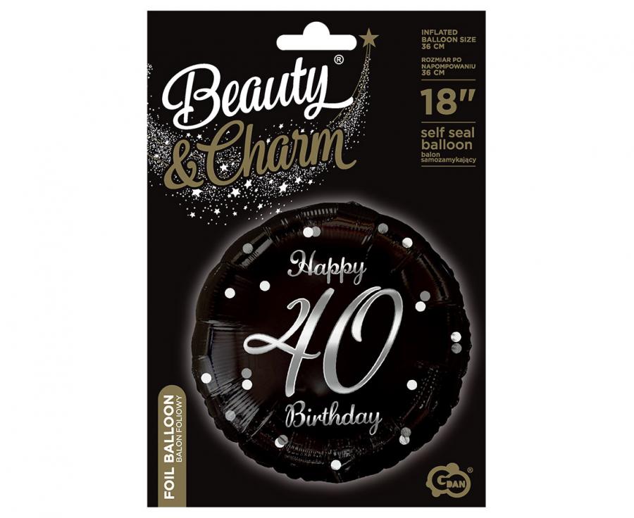 Balon Folie Rotund Happy 40th Birthday Confetti Argintiu 45cm