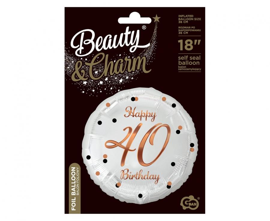 Balon Folie Rotund Happy 40th Birthday Confetti Rose Gold 45cm