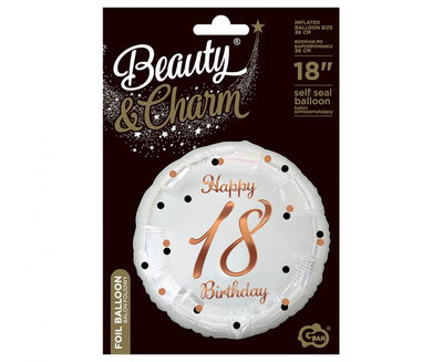Balon Folie Rotund Happy 18th Birthday Confetti Rose Gold 45cm