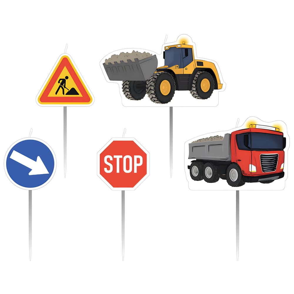 Set of 5 Construction Machinery Cake Candles 7cm 9916746