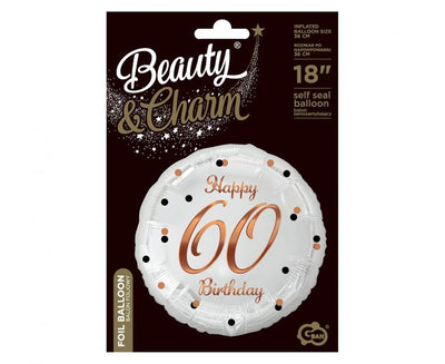 Round Foil Balloon Happy 60th Birthday Confetti Rose Gold 45cm