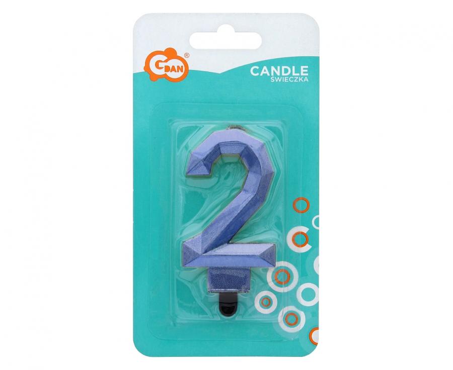 Dark Blue Diamond Number 2 Birthday Cake Candle 7.6cm