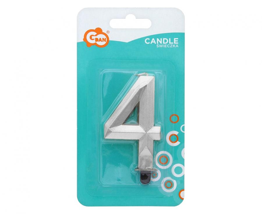 Candle Cake Topper Number 4 Diamond Silver 7.6cm