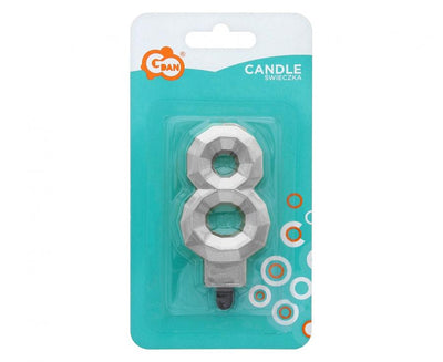 Silver Diamond Number 8 Birthday Candle 7.6cm