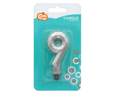Cake Candle Number 9 Diamond Silver 7.6cm