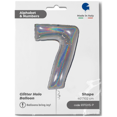 Balon Folie JUMBO CIFRA 7 Argintiu Holografic 102 cm Grabo
