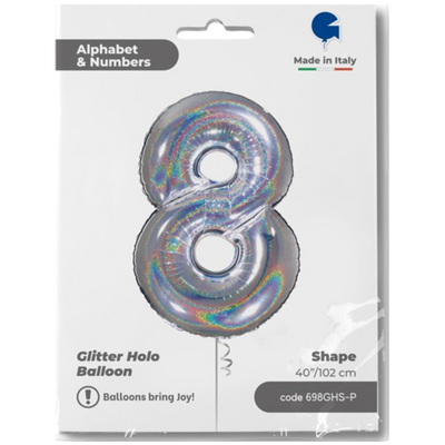 Balon Folie JUMBO CIFRA 8 Argintiu Holografic 102 cm Grabo