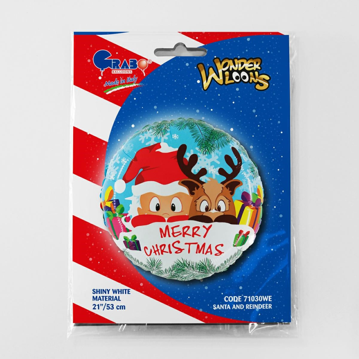 Round Reindeer and Santa Claus Foil Balloon 53cm Grabo