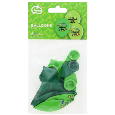 Set of 5 latex balloons, 30cm, GameON print