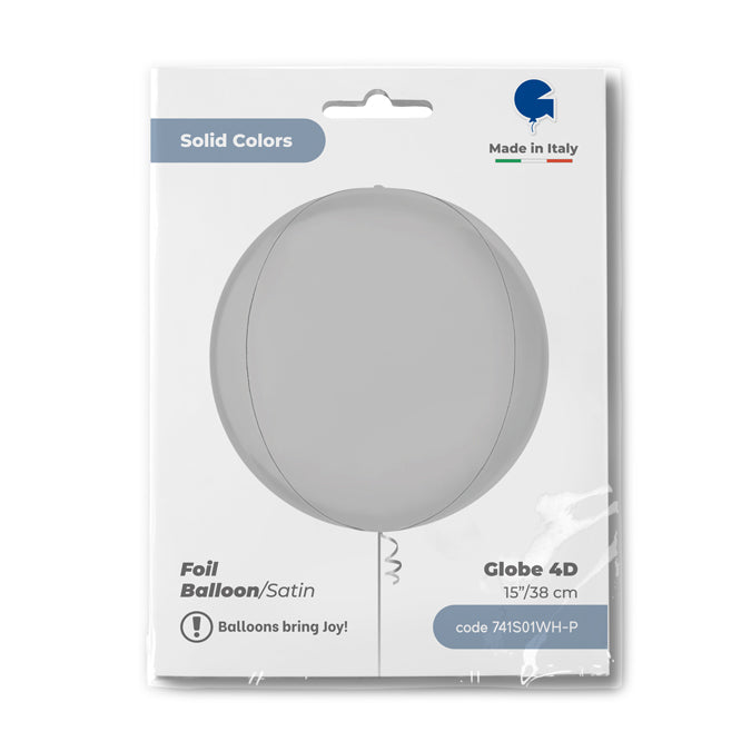 Foil Balloon Sphere 4D White Satin 38 cm Grabo