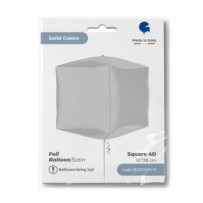 Cube 4D White SATIN Foil Balloon 38 cm Grabo