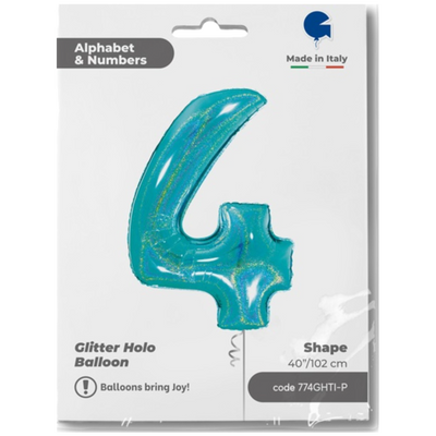 Balon Folie Jumbo CIFRA 4 Tiffany Glitter 102 cm Grabo