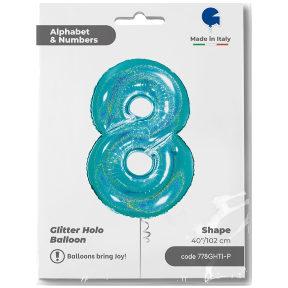 Jumbo Tiffany Glitter Number 8 Foil Balloon 102 cm Grabo