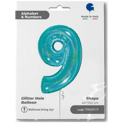 Balon Folie Jumbo CIFRA 9 Tiffany Glitter 102 cm Grabo