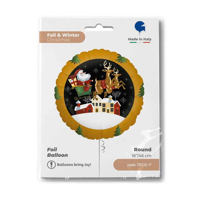 Santa Claus Round Foil Balloon with Reindeer 46 cm Grabo