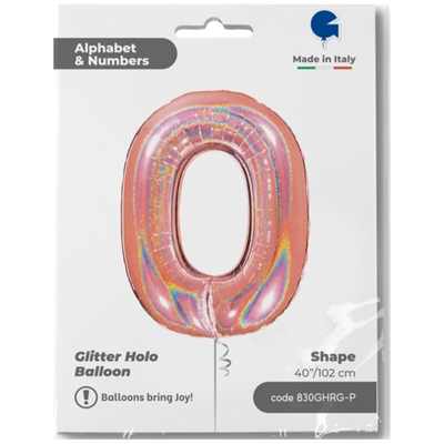 Balon Folie Jumbo CIFRA 0 Rose Gold Glitter 102 cm Grabo