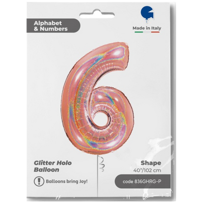 Balon Folie Jumbo CIFRA 6 Rose Gold Glitter 102 cm Grabo