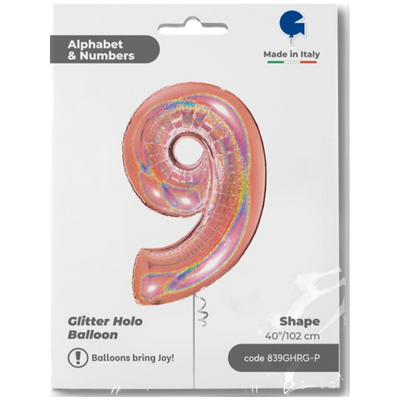 Balon Folie Jumbo CIFRA 9 Rose Gold Glitter 102 cm Grabo