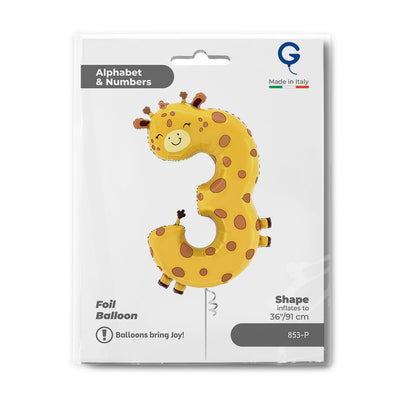 Puppyloons Foil Balloon Number 3 Giraffe 89cm