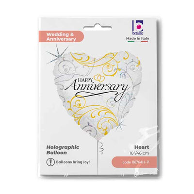 Balon Folie Inima Holografica Happy Anniversary 46 cm Grabo