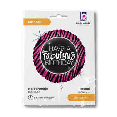 Foil Balloon Round Zebra Fabulous B-day 46 cm Grabo