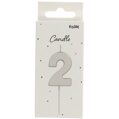 Number 2 Birthday Candle Silver 5cm