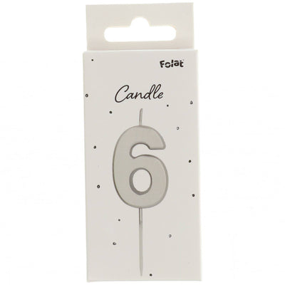 Number 6 Silver Cake Candle 5cm