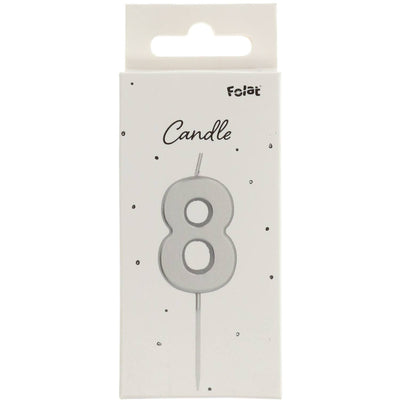 Number 8 Birthday Cake Candle Silver 5cm