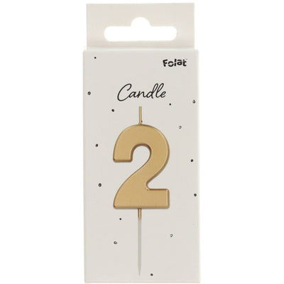 Number 2 Gold Cake Candle 5cm