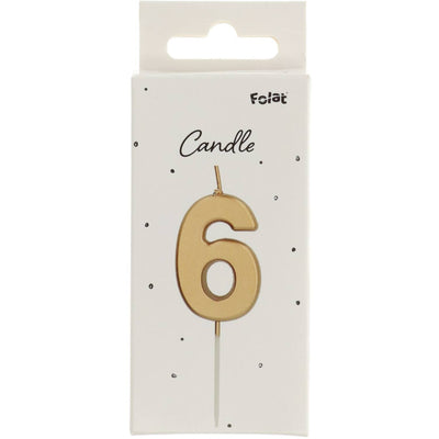 Number 6 Gold Cake Candle 5cm