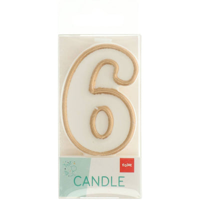Number 6 Cake Candle Gold Outline 9cm